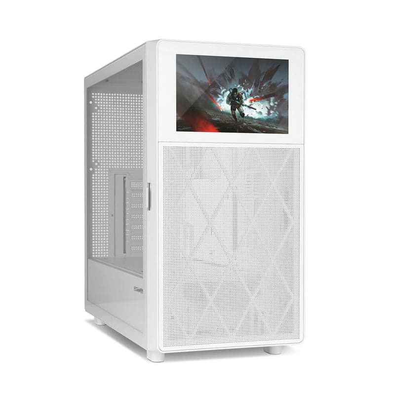 Boîtier PC NOX Hummer BIOS Semi-tour ATX - Blanc, LCD 8", Maille Métallique, 11 Ventilateurs, USB-C